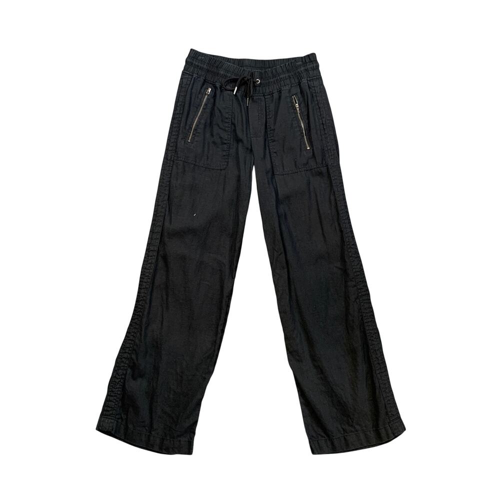 Athleta Pants Womens 4 Black Cabo Linen Wide Leg Relaxed Fit Zip Pockets Travel